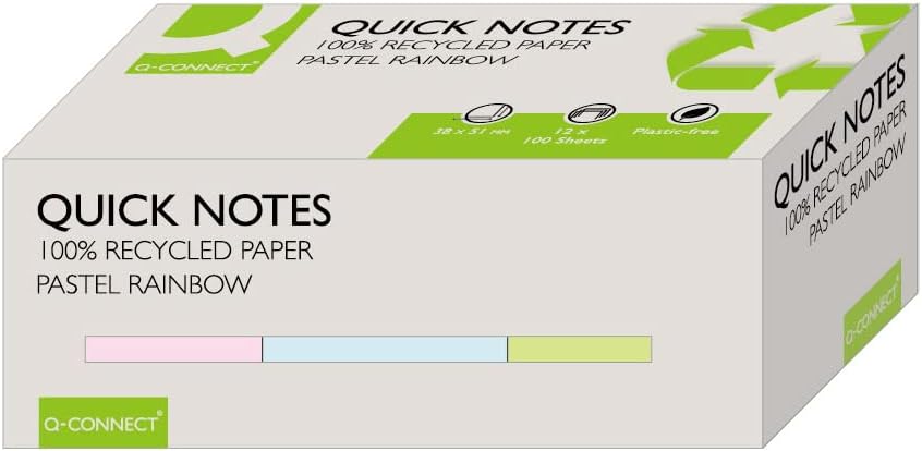 Q-Connect Recycled Notes 38x51mm Pastel Rainbow (Pack of 12) KF17326