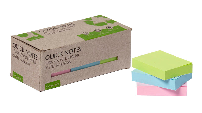 Q-Connect Recycled Notes 38x51mm Pastel Rainbow (Pack of 12) KF17326