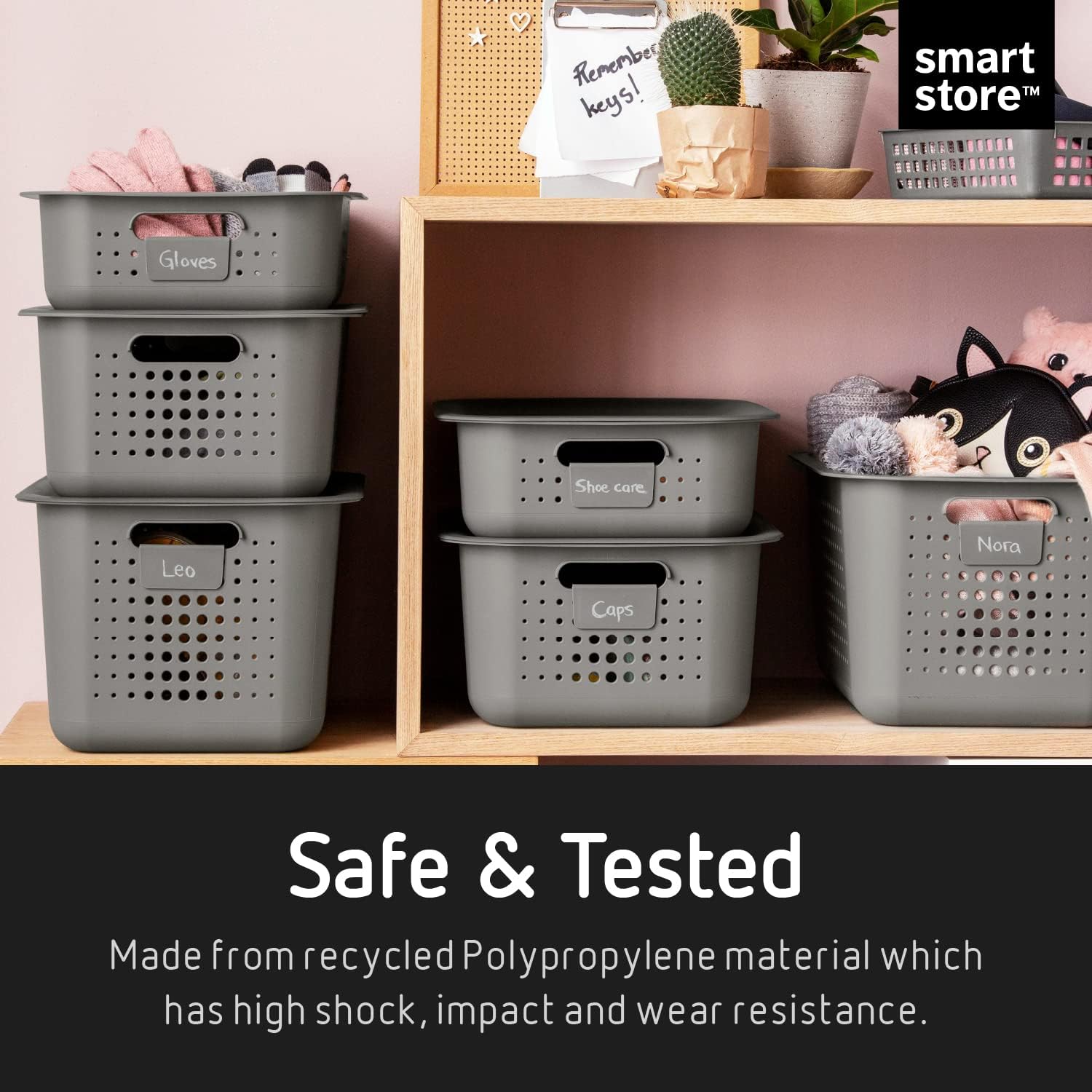 SmartStore 13L Recycled Plastic Storage Basket with handles - Taupe - Stackable and Nestable - 10 Year Guarantee - BPA Free - Medium basket - L37 x W28 x H20 cm