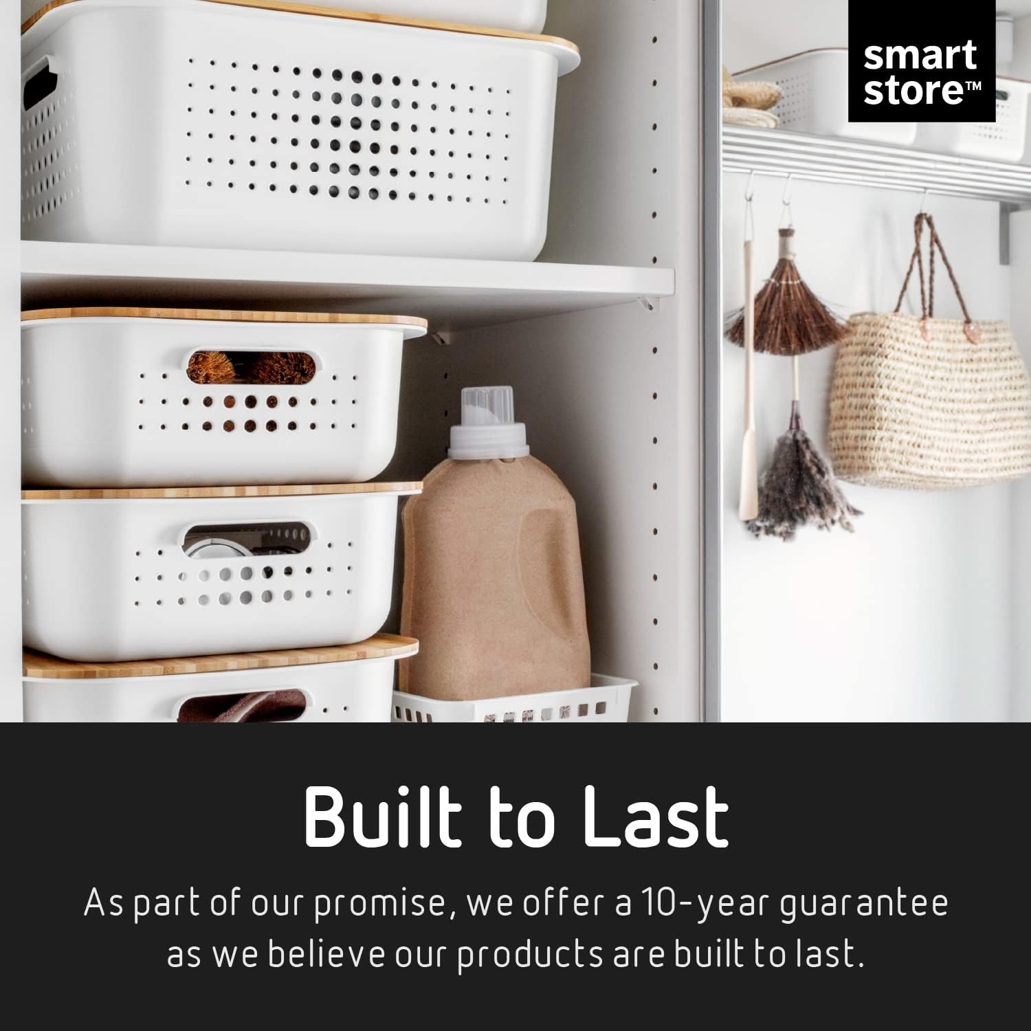 SmartStore 13L Recycled Plastic Storage Basket with handles - Taupe - Stackable and Nestable - 10 Year Guarantee - BPA Free - Medium basket - L37 x W28 x H20 cm