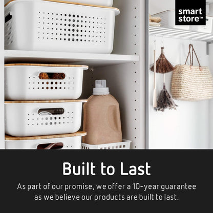 SmartStore 13L Recycled Plastic Storage Basket with handles - Taupe - Stackable and Nestable - 10 Year Guarantee - BPA Free - Medium basket - L37 x W28 x H20 cm