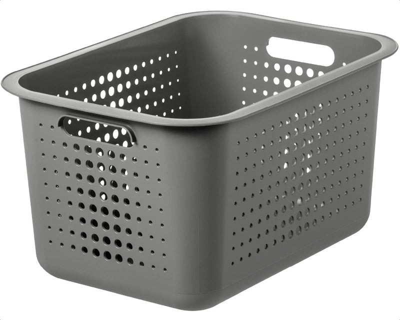 SmartStore 13L Recycled Plastic Storage Basket with handles - Taupe - Stackable and Nestable - 10 Year Guarantee - BPA Free - Medium basket - L37 x W28 x H20 cm