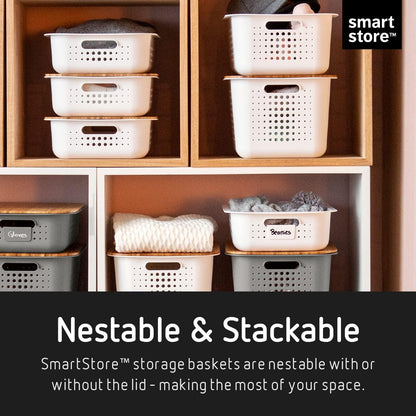 SmartStore 13L Recycled Plastic Storage Basket with handles - Taupe - Stackable and Nestable - 10 Year Guarantee - BPA Free - Medium basket - L37 x W28 x H20 cm
