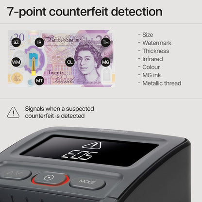 Safescan 155-S Complete Portable Counterfeit Money Detector That verifies banknotes - Money Machine with 7-Point Detection - 100% Accurate Money Checker Machine with Included Battery and Note Stacker