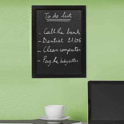 Securit Woody Black Chalkboard Set with Chalkboard Markers, 30 x 40cm Hanging Blackboard, Memo Board, Wipeable Blackboard with Chalk Pen for Office, Kitchen or Weddings
