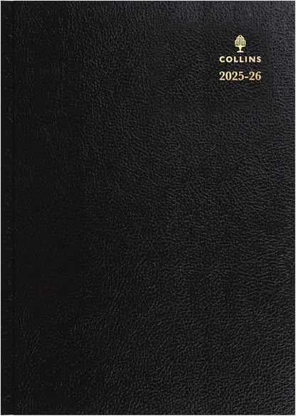 Collins 'Desk' 13 Month Mid/Academic Year Planner, July 2025-July 2026-44M.99-2526- Day-to-Page Appointments Diary, A4 Hard Cover, Black