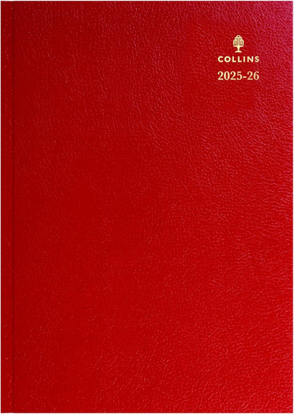 Collins 'Desk' 13 Month Mid/Academic Year Planner, July 2025-July - 44M.15-2526- 2026 Day-to-Page Appointments Diary, A4 Hard Cover, Red
