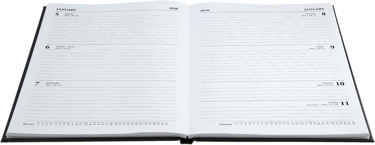 Collins 'Desk' 13 Month Mid/Academic Year Planner, July 2025-July 2026-52M.99-2526 - Day-to-Page Appointments Diary, A5 Hard Cover, Black