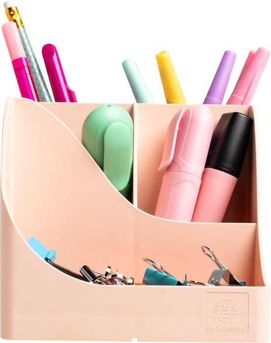 EXACOMPTA - SKU 69531D - 1 Pen Wave Skandi Nude Pen Pot - 5 compartments - 4 high compartments for large utensils and 1 bottom compartment for small utensils