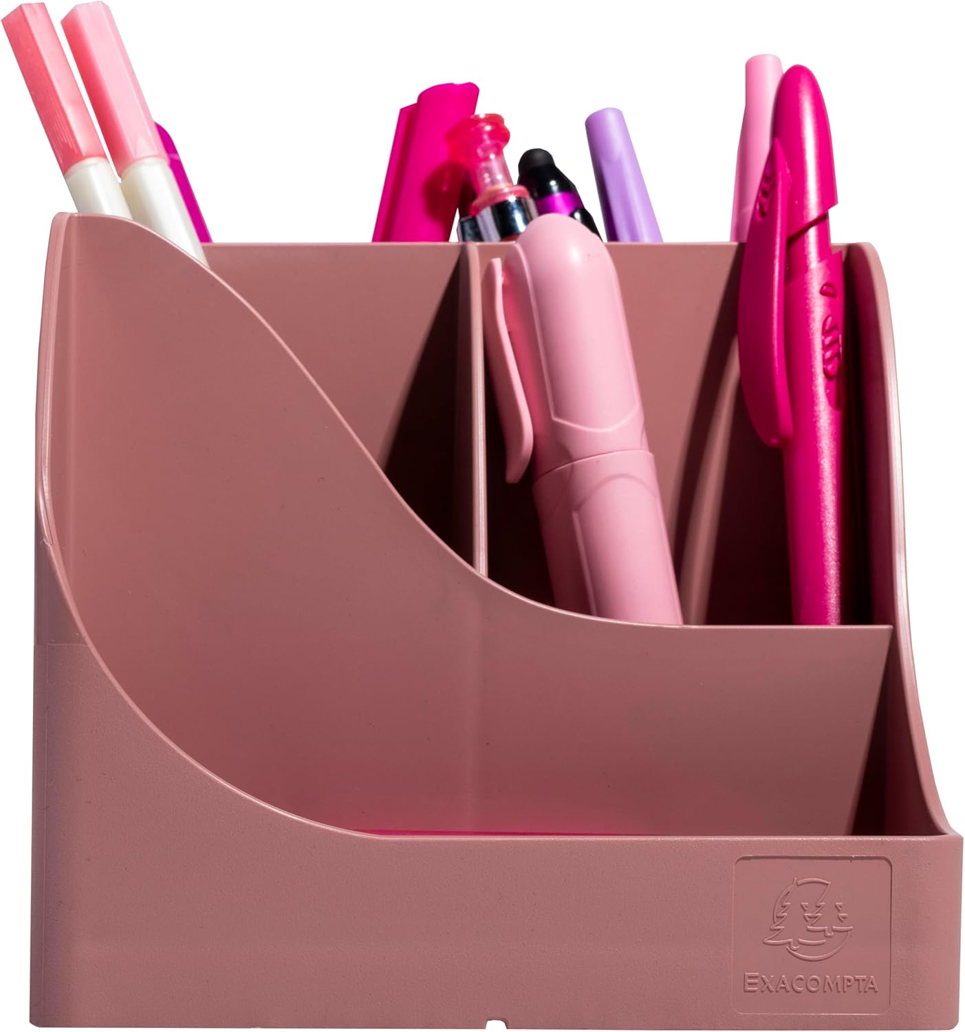 EXACOMPTA - SKU 69538D - 1 Skandi Pen Wave Pen Holder Pink - 5 compartments - 4 high compartments for large utensils and 1 bottom compartment for small utensils
