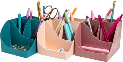 EXACOMPTA - SKU 69538D - 1 Skandi Pen Wave Pen Holder Pink - 5 compartments - 4 high compartments for large utensils and 1 bottom compartment for small utensils