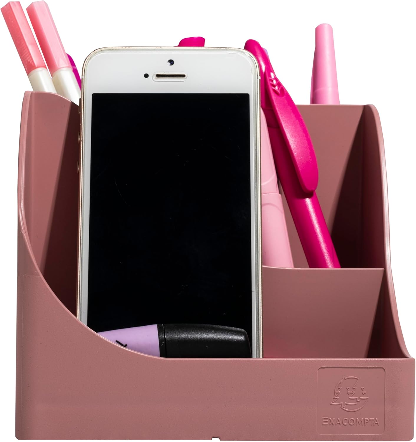 EXACOMPTA - SKU 69538D - 1 Skandi Pen Wave Pen Holder Pink - 5 compartments - 4 high compartments for large utensils and 1 bottom compartment for small utensils