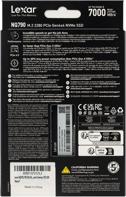 Lexar NQ790 2TB SSD, M.2 2280 PCIe Gen4x4 NVMe 1.4 Internal SSD, Up to 7000MB/s Read, Up to 6000MB/s Write, High Performance Internal Solid State Drive for Intense Workloads, PS5 SSD