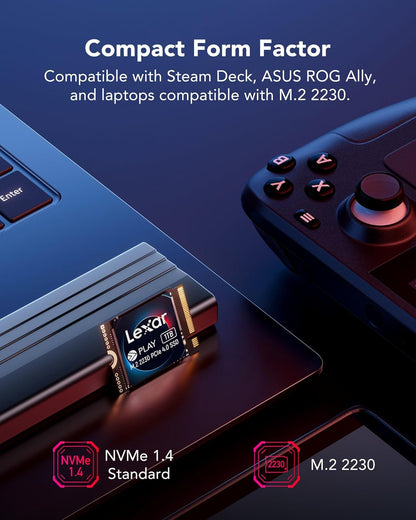 Lexar PLAY 2230 PCIe 4.0 Internal SSD 1TB, M.2 2230 PCIe Gen4x4 SSD, Up to 5200MB/s Read, 4700MB/s Write, Internal Solid State Drive Compatible with Steam Deck, ASUS ROG Ally (LNMPLAY001T-RNNNG)