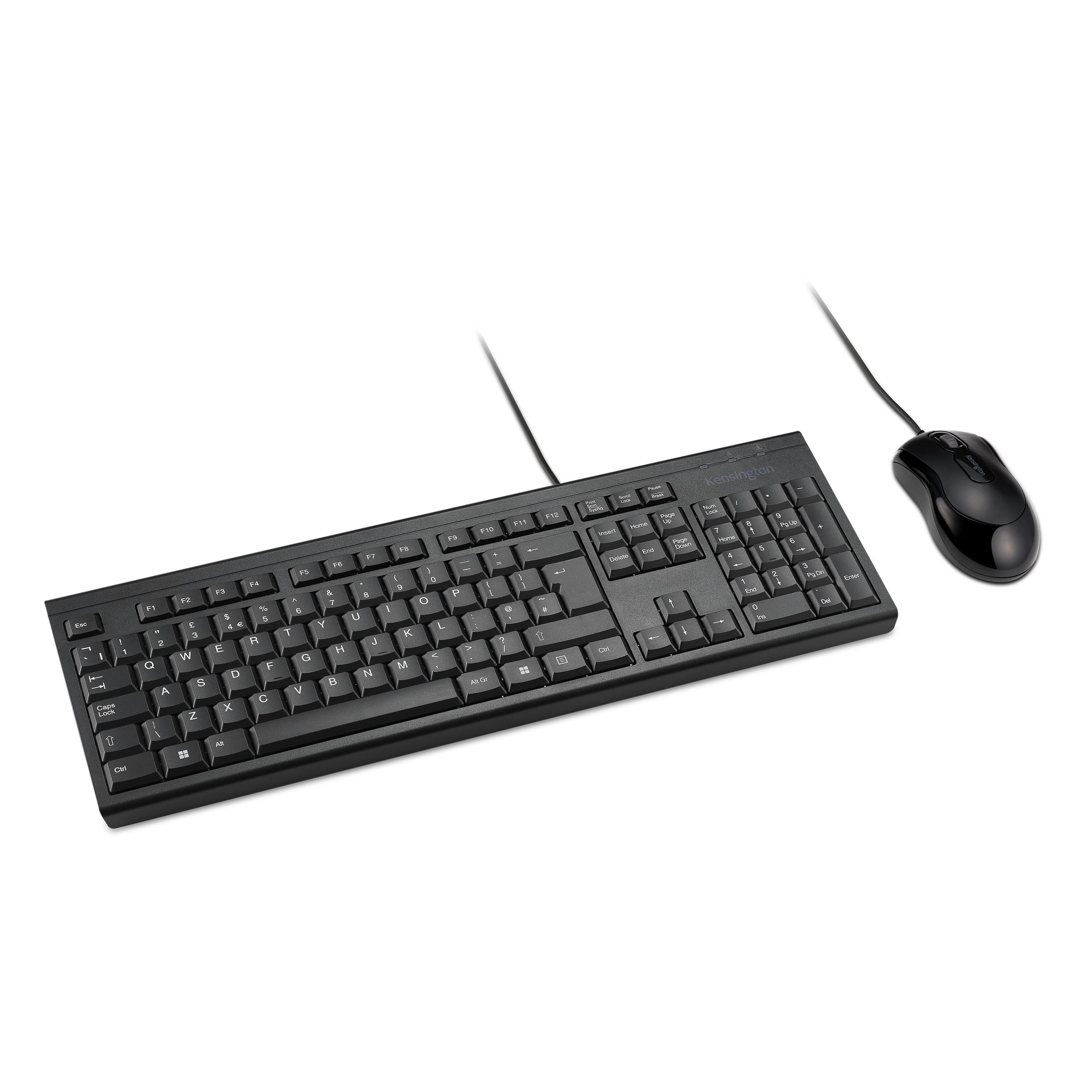 Kensington KM100 EQ Wired Full Size Keyboard and Ambidextrous Mouse Combo for desktop PC and laptop, spill-proof design, compatible with Windows and Mac, QWERTY ISO Layout, Black K75452UK