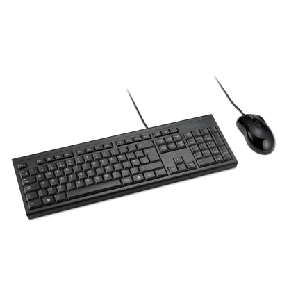 Kensington KM100 EQ Wired Full Size Keyboard and Ambidextrous Mouse Combo for desktop PC and laptop, spill-proof design, compatible with Windows and Mac, QWERTY ISO Layout, Black K75452UK