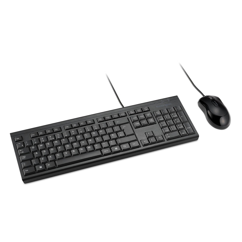 Kensington KM100 EQ Wired Full Size Keyboard and Ambidextrous Mouse Combo for desktop PC and laptop, spill-proof design, compatible with Windows and Mac, QWERTY ISO Layout, Black K75452UK
