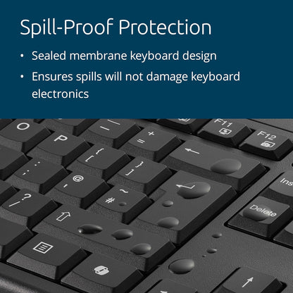Kensington KM100 EQ Wired Full Size Keyboard and Ambidextrous Mouse Combo for desktop PC and laptop, spill-proof design, compatible with Windows and Mac, QWERTY ISO Layout, Black K75452UK