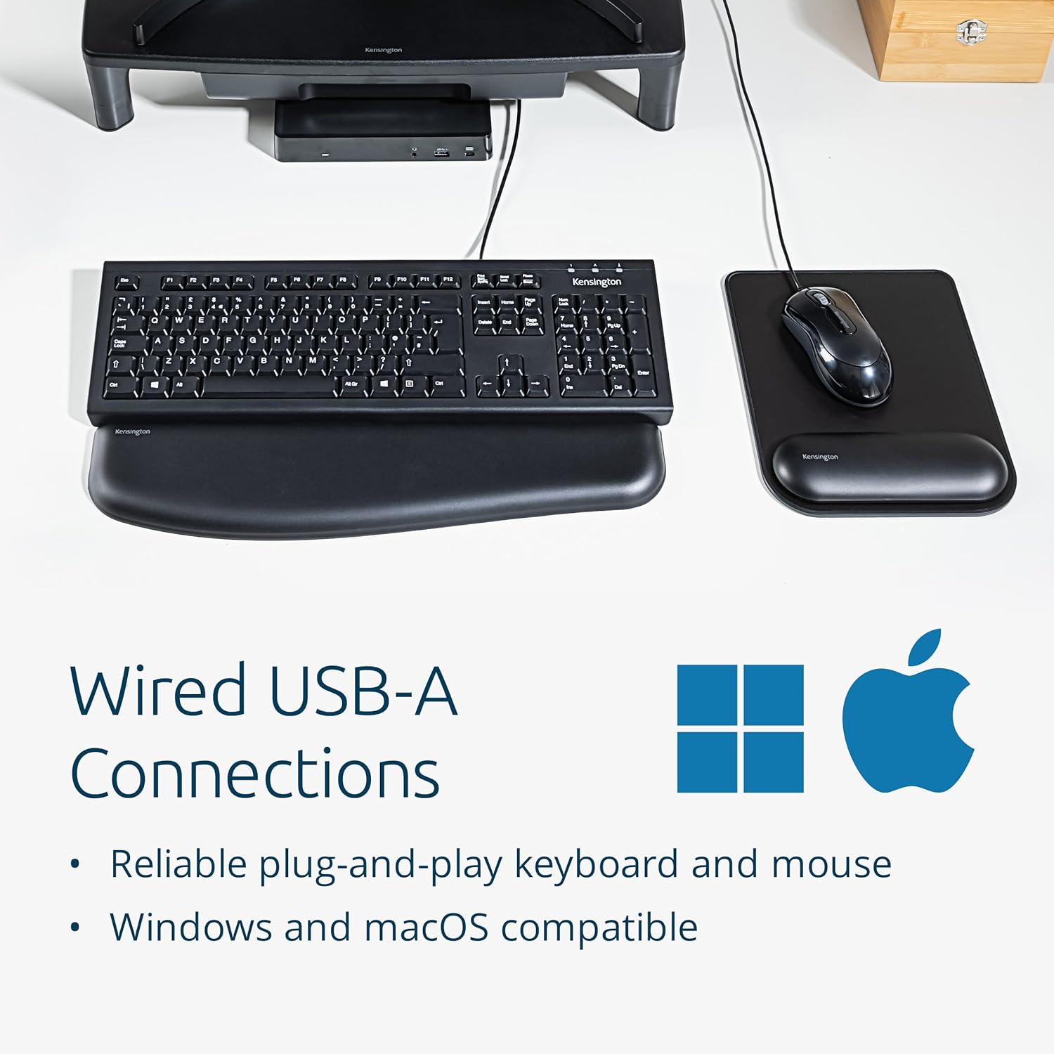 Kensington KM100 EQ Wired Full Size Keyboard and Ambidextrous Mouse Combo for desktop PC and laptop, spill-proof design, compatible with Windows and Mac, QWERTY ISO Layout, Black K75452UK
