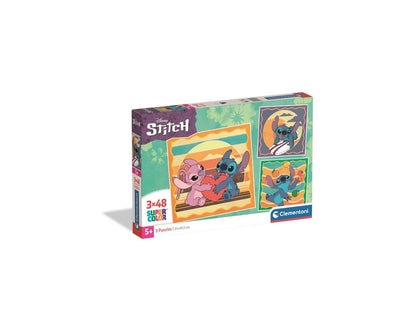 Clementoni Puzzle 3x48 Stitch 144 Stücke für Kindern 5-8 Jahre, Cartoon, Geschenk für Kinder, Puzzle für Kinder, Made in Italy, 25062