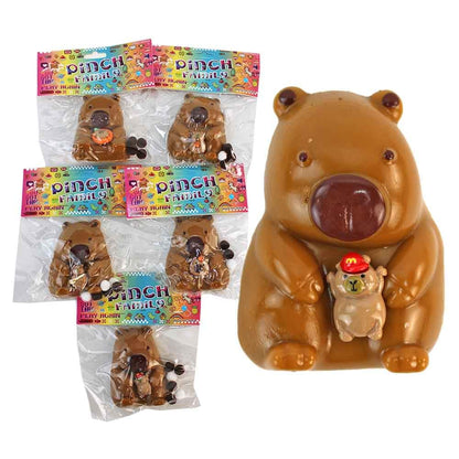 Stretch & knijp Capybara van rubber, 8 cm, set van 5, met hechtende stoffen ballen, kleurrijke motieven (bijv. met helm of kind