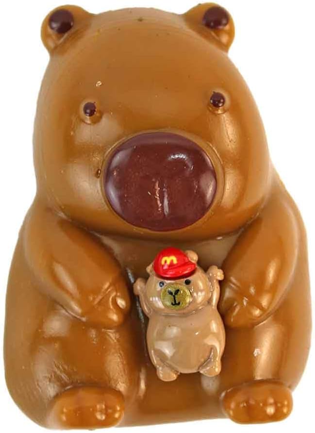 Stretch & knijp Capybara van rubber, 8 cm, set van 5, met hechtende stoffen ballen, kleurrijke motieven (bijv. met helm of kind