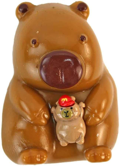 Stretch & knijp Capybara van rubber, 8 cm, set van 5, met hechtende stoffen ballen, kleurrijke motieven (bijv. met helm of kind