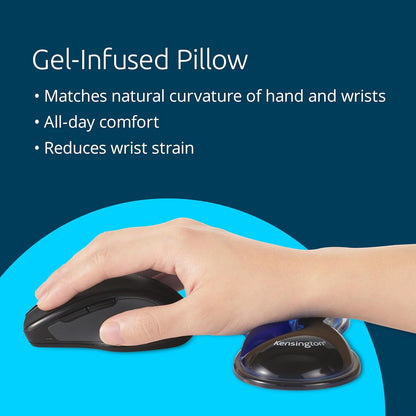 Kensington Slim Duo Gel Mouse and Trackball Wrist Rest, 192 x 72 x 22mm, Ergonomic Support for Wrist Strain and Discomfort, Compatible with Low Profile Mice and Trackballs, Black/Blue (K62439WW)