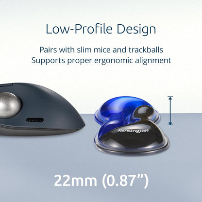 Kensington Slim Duo Gel Mouse and Trackball Wrist Rest, 192 x 72 x 22mm, Ergonomic Support for Wrist Strain and Discomfort, Compatible with Low Profile Mice and Trackballs, Black/Blue (K62439WW)
