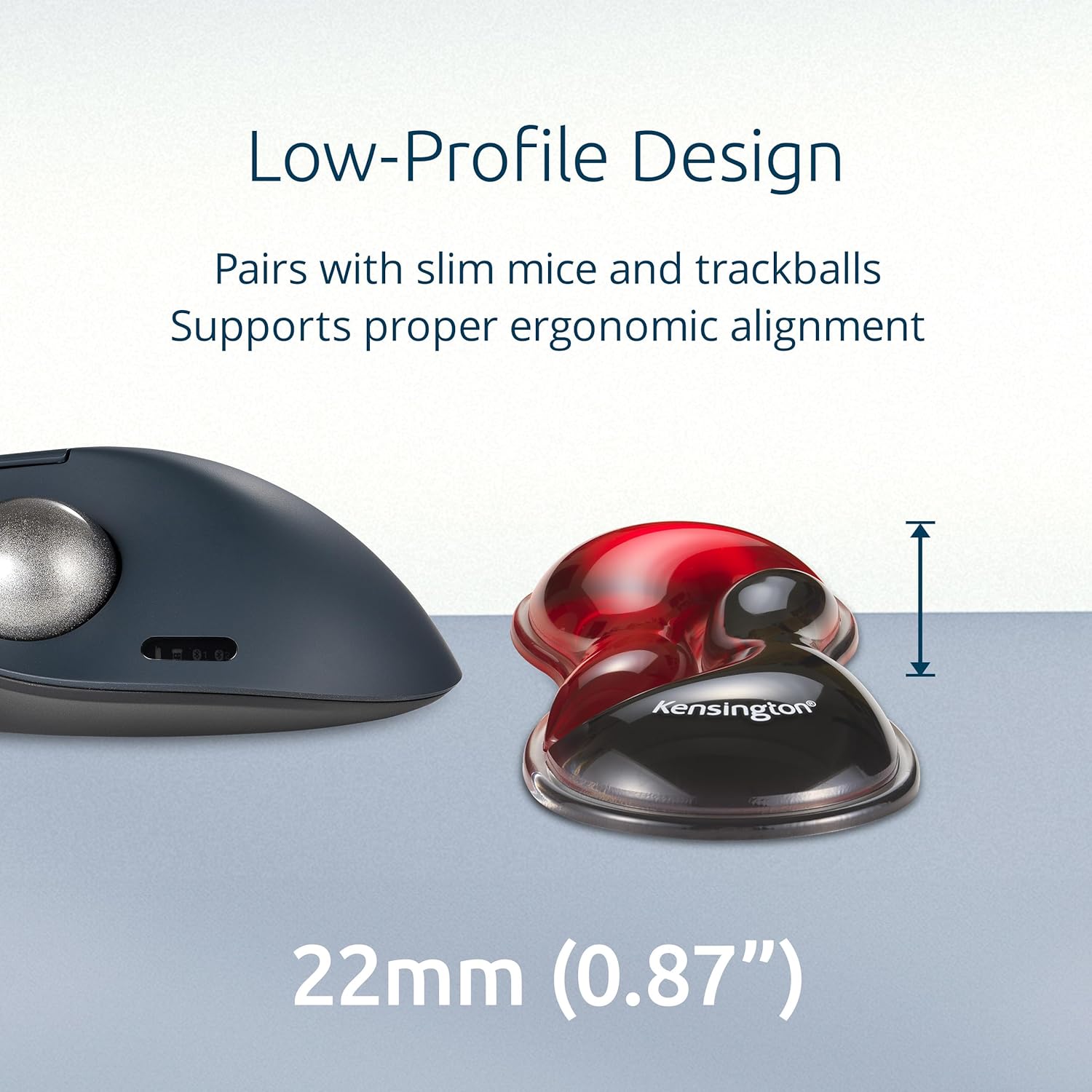 Kensington Slim Duo Gel Mouse and Trackball Wrist Rest, 192 x 72 x 22mm, Ergonomic Support for Wrist Strain and Discomfort, Compatible with Low Profile Mice and Trackballs, Black/Red (K62440WW)