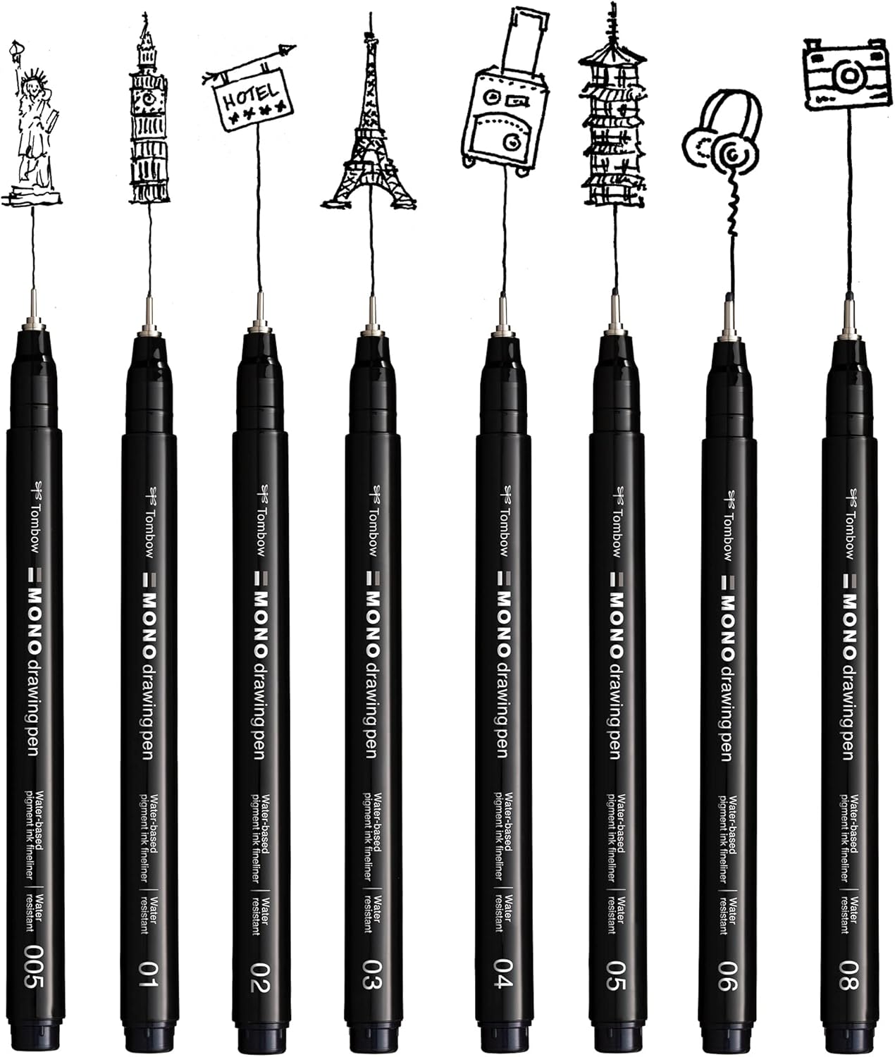 Tombow Fineliner MONO drawing pen, largeur de trait 005 (env. 0,20 mm), encre pigmentée, résistante à l'eau et à la lumière, pour les croquis, pour illustrer et dessiner, noir, WS-EFL-H-005