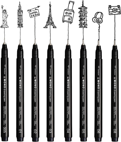 Tombow Fineliner MONO drawing pen, largeur de trait 005 (env. 0,20 mm), encre pigmentée, résistante à l'eau et à la lumière, pour les croquis, pour illustrer et dessiner, noir, WS-EFL-H-005