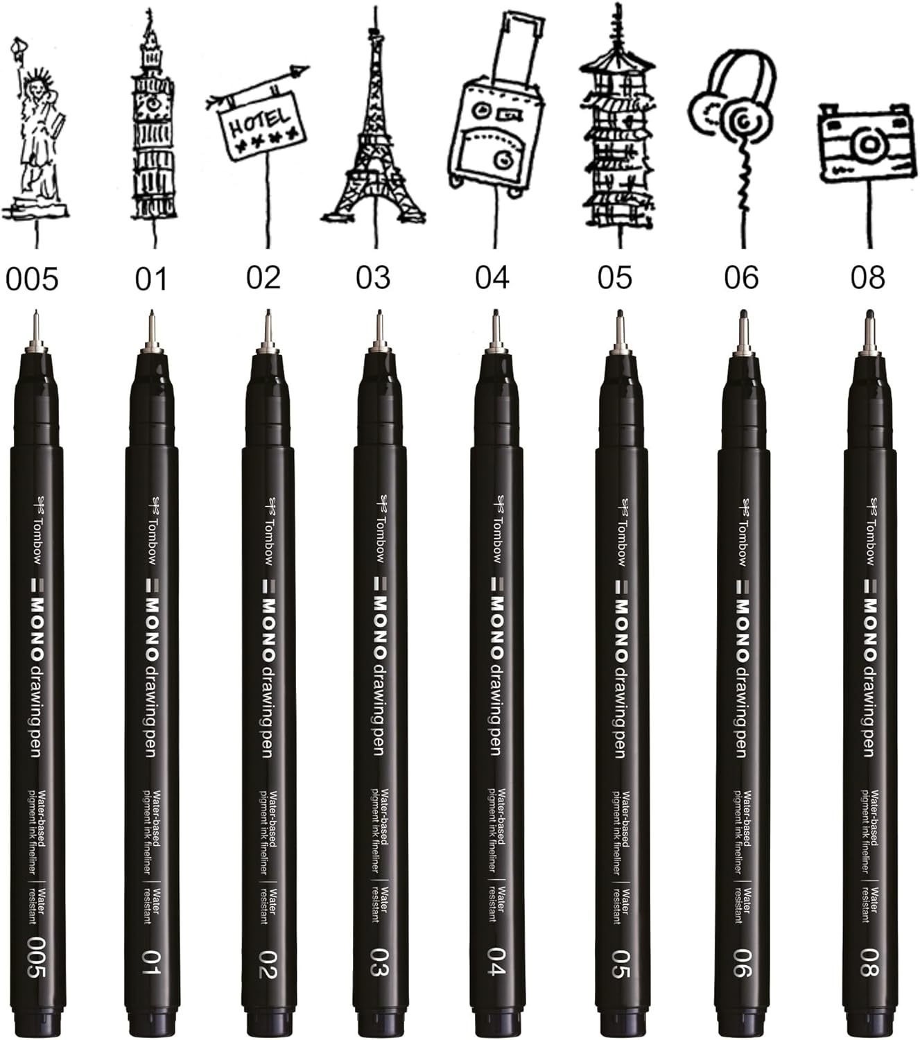 Tombow Fineliner MONO drawing pen, line width 05 (approx. 0.45 mm), pigment ink, water and light resistant, for sketches, for illustrating and drawing, black, WS-EFL-H-05