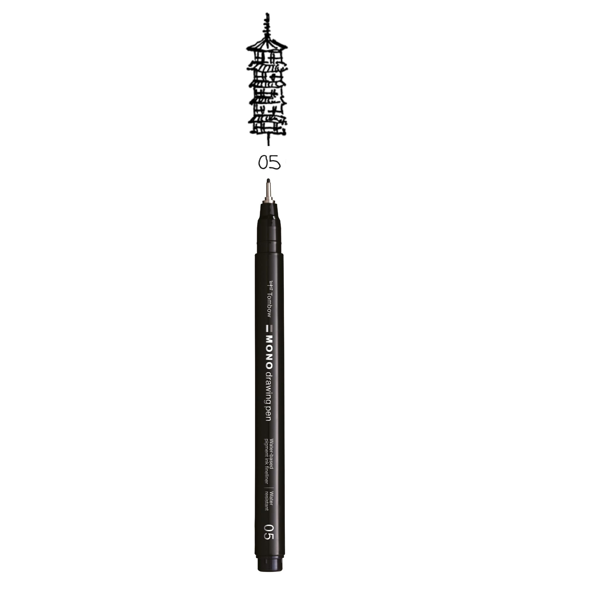 Tombow Fineliner MONO drawing pen, line width 05 (approx. 0.45 mm), pigment ink, water and light resistant, for sketches, for illustrating and drawing, black, WS-EFL-H-05