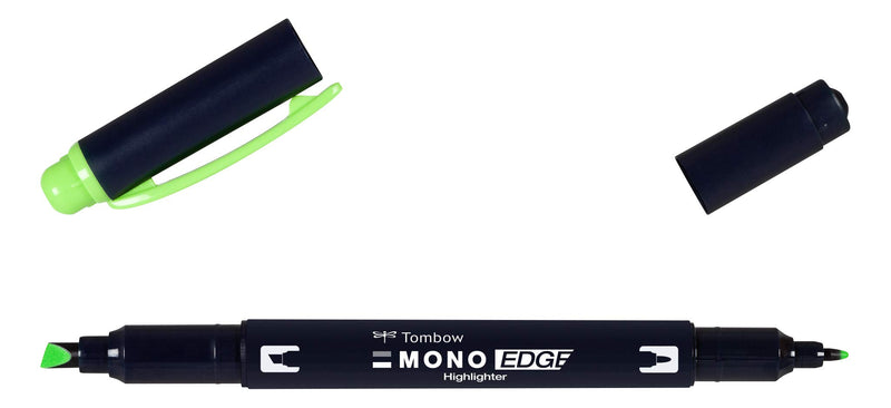 Tombow MONO edge highlighter with two tips, green, chisel tip and fineliner tip, quick-drying, environmentally friendly design