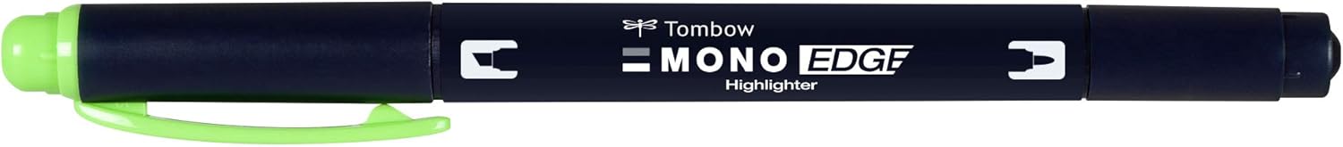 Tombow MONO edge highlighter with two tips, green, chisel tip and fineliner tip, quick-drying, environmentally friendly design