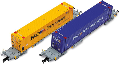 Arnold TT HN9760 2-unit pack 4-axle container wagons, 2x 45' container P & O Ferrymasters (blue + yellow), ep. VI Wagon Packs