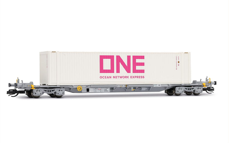 Arnold TT HN9762 Wagon Porte-conteneurs à 4 essieux, livrée Grise chargée avec 1 conteneur 1 x 45 pi One, EP. VI Wagon Packs