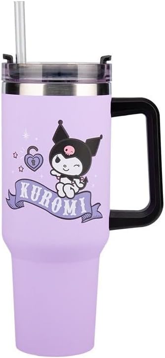 Paladone Kuromi 900ml Purple Insulated Cup and Straw, Officially Licensed Sanrio Hello Kitty & Friends Tumbler Bottle with Handle for Water, Iced Tea, Coffee, Cute Pop Culture Collectible for Fans
