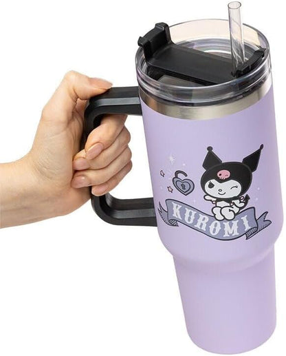Paladone Kuromi 900ml Purple Insulated Cup and Straw, Officially Licensed Sanrio Hello Kitty & Friends Tumbler Bottle with Handle for Water, Iced Tea, Coffee, Cute Pop Culture Collectible for Fans