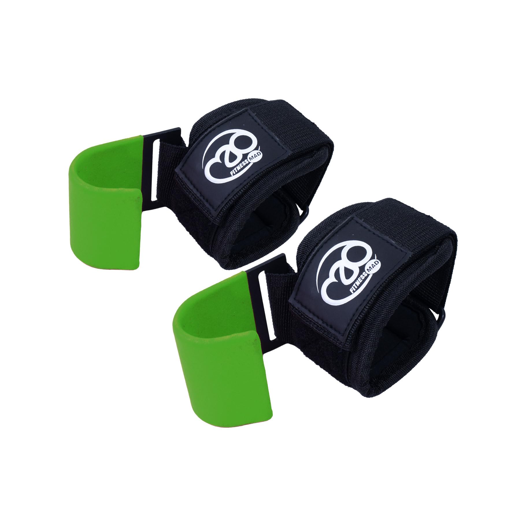 Fitness Mad Premium Lifting Hooks | Non Slip Rubber Coated Steel Hooks with Sturdy Padded Nylon Strap | Great for Deadlifts, Rows, & Powerlifting | Pair