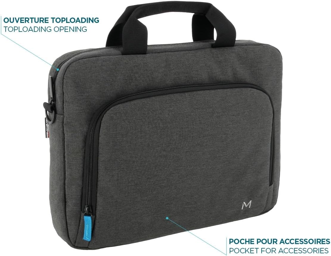 MOBILIS Toploading Bag for 11-14" Laptop, Shoulder Bag with 13" PC Pocket & Accessories Pocket, Dark Grey