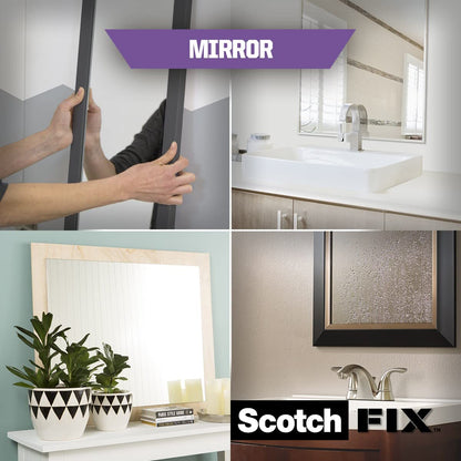 Scotch-Fix Mirror Double-Sided Mounting Tape, 19mm x 5m - For Indoor Use, Humid Areas, For Mirrors in Bathrooms and Kitchens, Works on Ceramic, Tiles, Finished Wood, Metal, Glass and Painted Walls