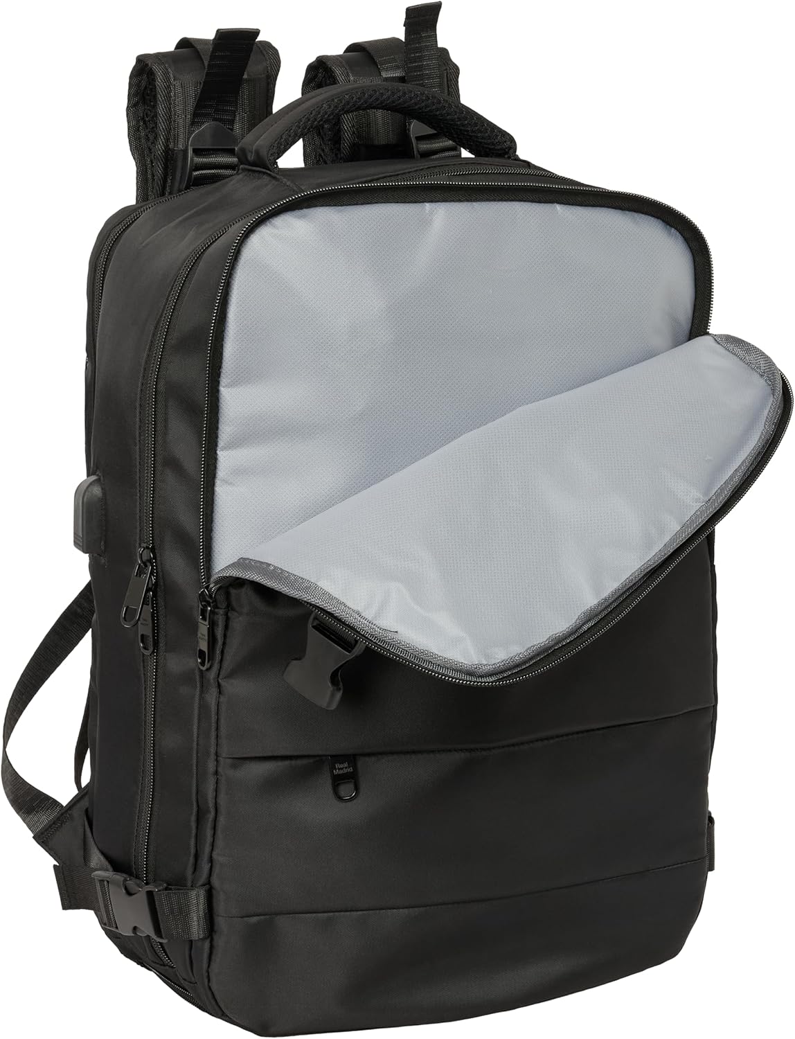 Safta Real Madrid 3rd Team 24/25 – Travel Backpack in Cabin, for 15.6 Inch Laptop, Ideal for Young People of Different Ages, Comfortable and Versatile, Quality and Resistance, 29 x 19 x 44 cm, grey, M