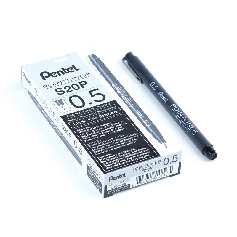 Pentel P/liner Pigmt Line 0.5 Blk 12