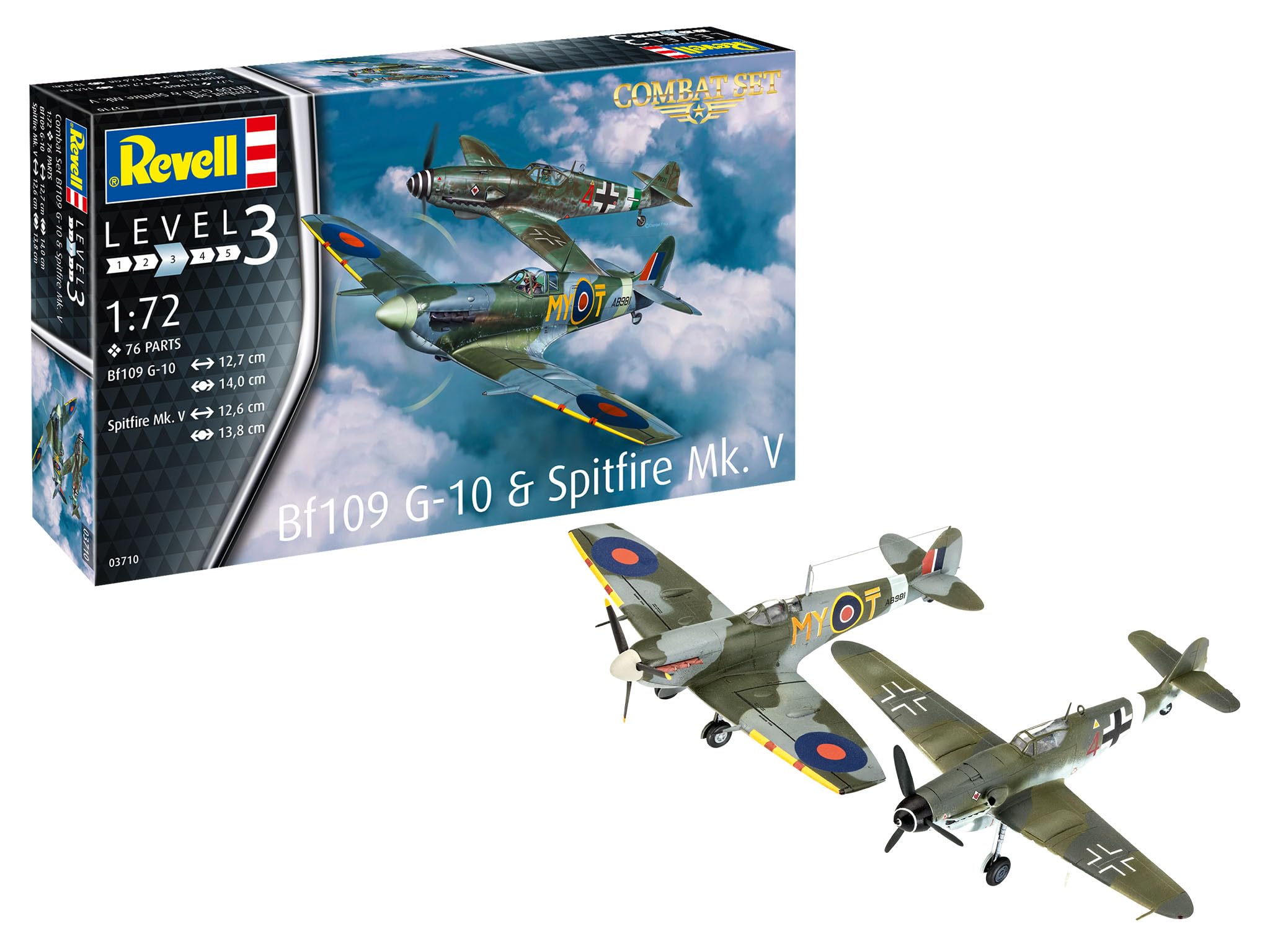 Revell- Combat Set Bf109G-10 & Spitfire Messerschmitt Accesorios, Color Plateado, Mittel (RV03710