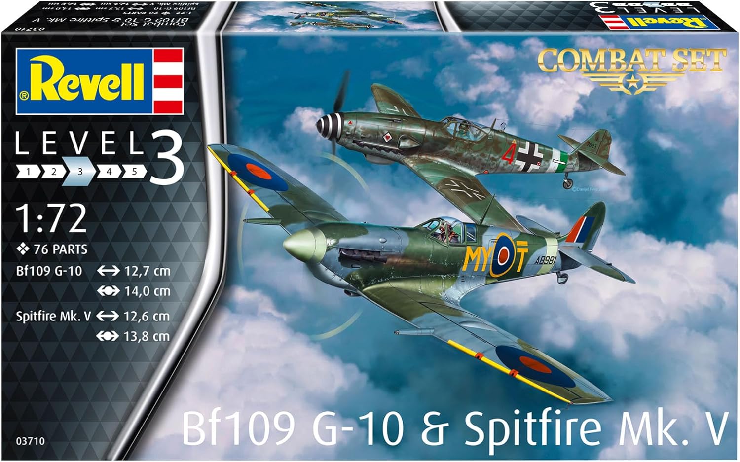 Revell- Combat Set Bf109G-10 & Spitfire Messerschmitt Accesorios, Color Plateado, Mittel (RV03710