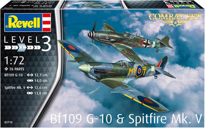 Revell- Combat Set Bf109G-10 & Spitfire Messerschmitt Accesorios, Color Plateado, Mittel (RV03710