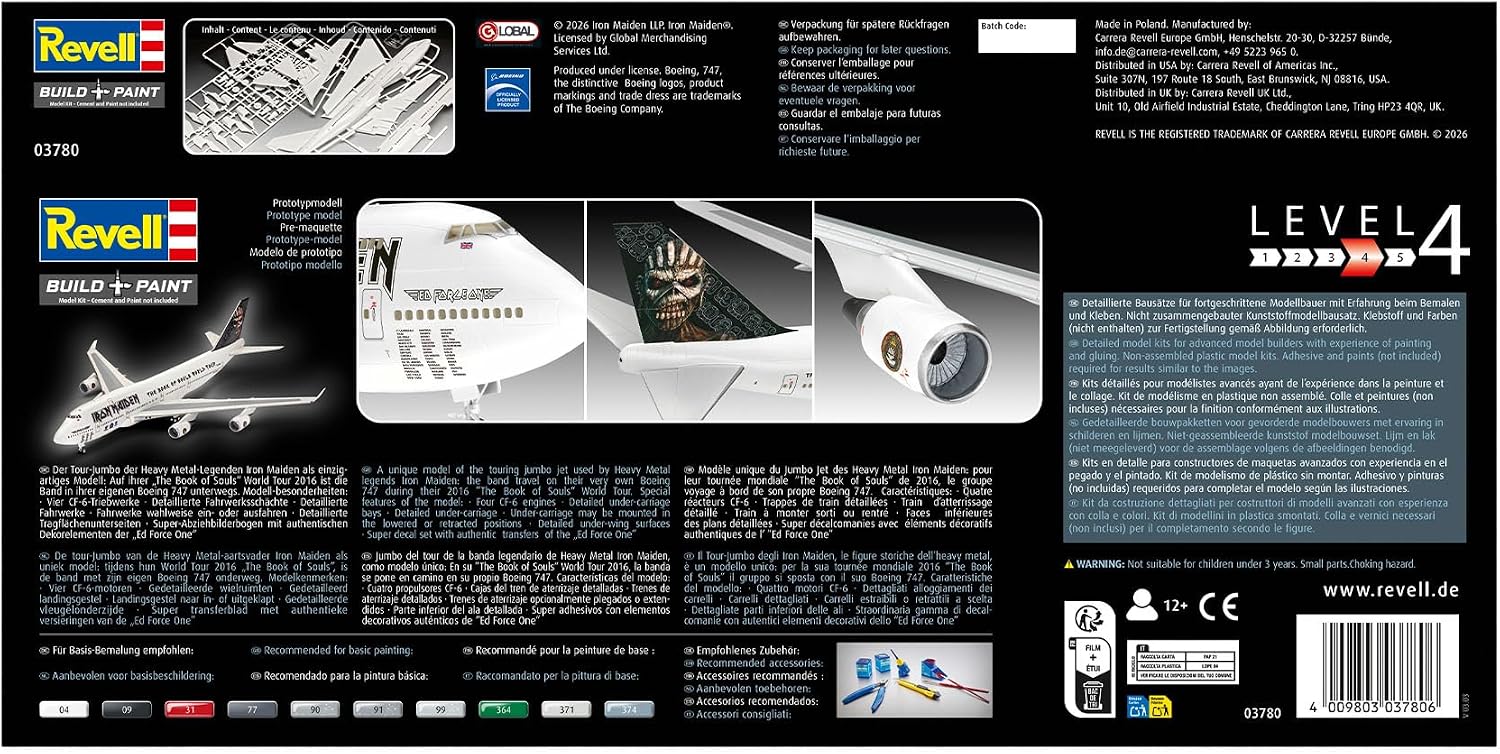Revell 03780 Boeing 747-400 Iron Maiden "Ed Force One" 1:144 Scale Unbuilt/Unpainted Plastic Model Kit