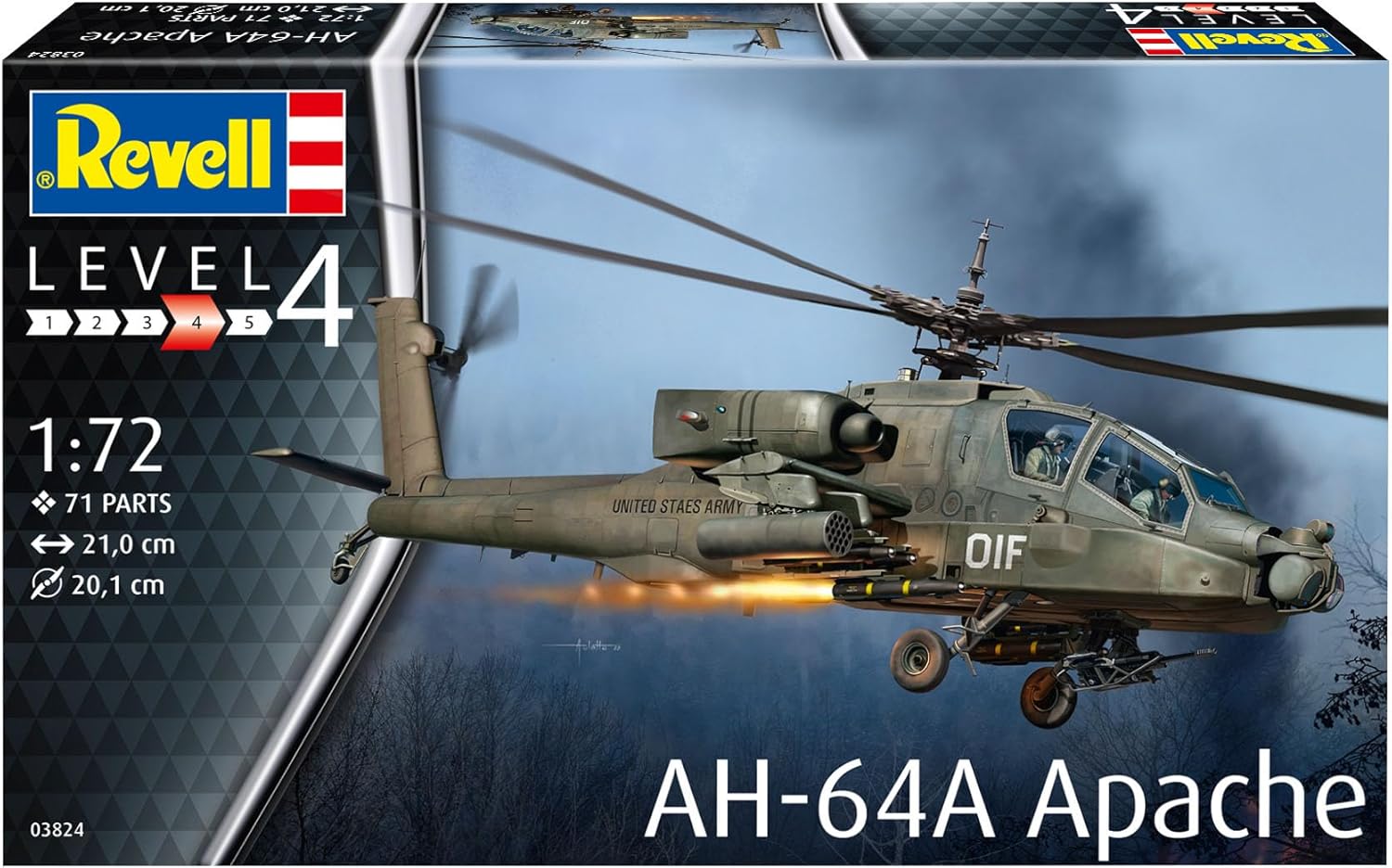 Revell 03824 AH-64A Apache 1:72 Scale Unbuilt/Unpainted Plastic Model Kit